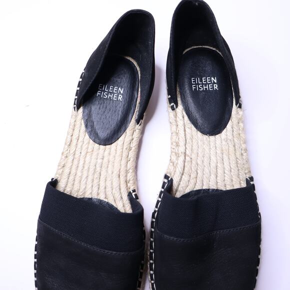 EILEEN FISHER Lady Tumbled Nubuck Espadrille Flats Black Open Sides Women's 9 - Picture 6 of 9